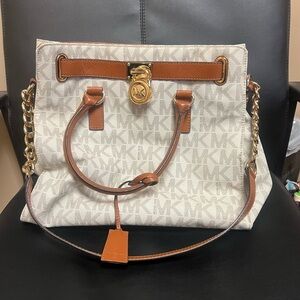 Great Used Authentic Michael Kors Hamilton Bag - Cream, Brown and Gold